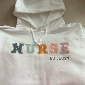 Gildan White Hoodie with Multicolor 'NURSE' Print
